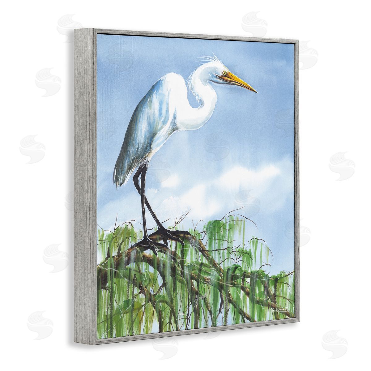 John Rossini Egret Bird Balancing Branch