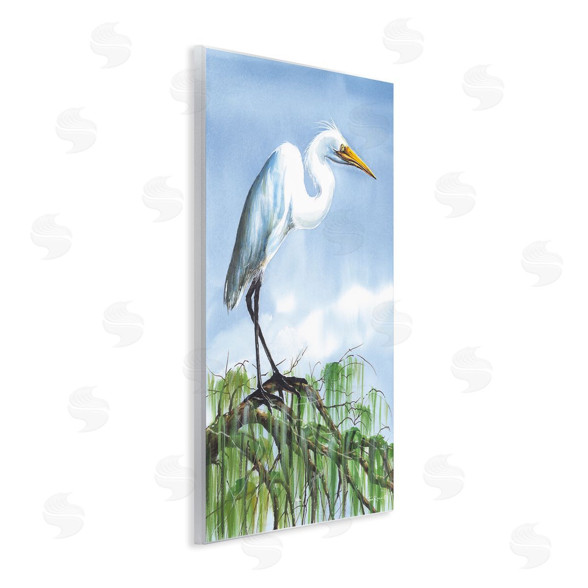 John Rossini Egret Bird Balancing Branch