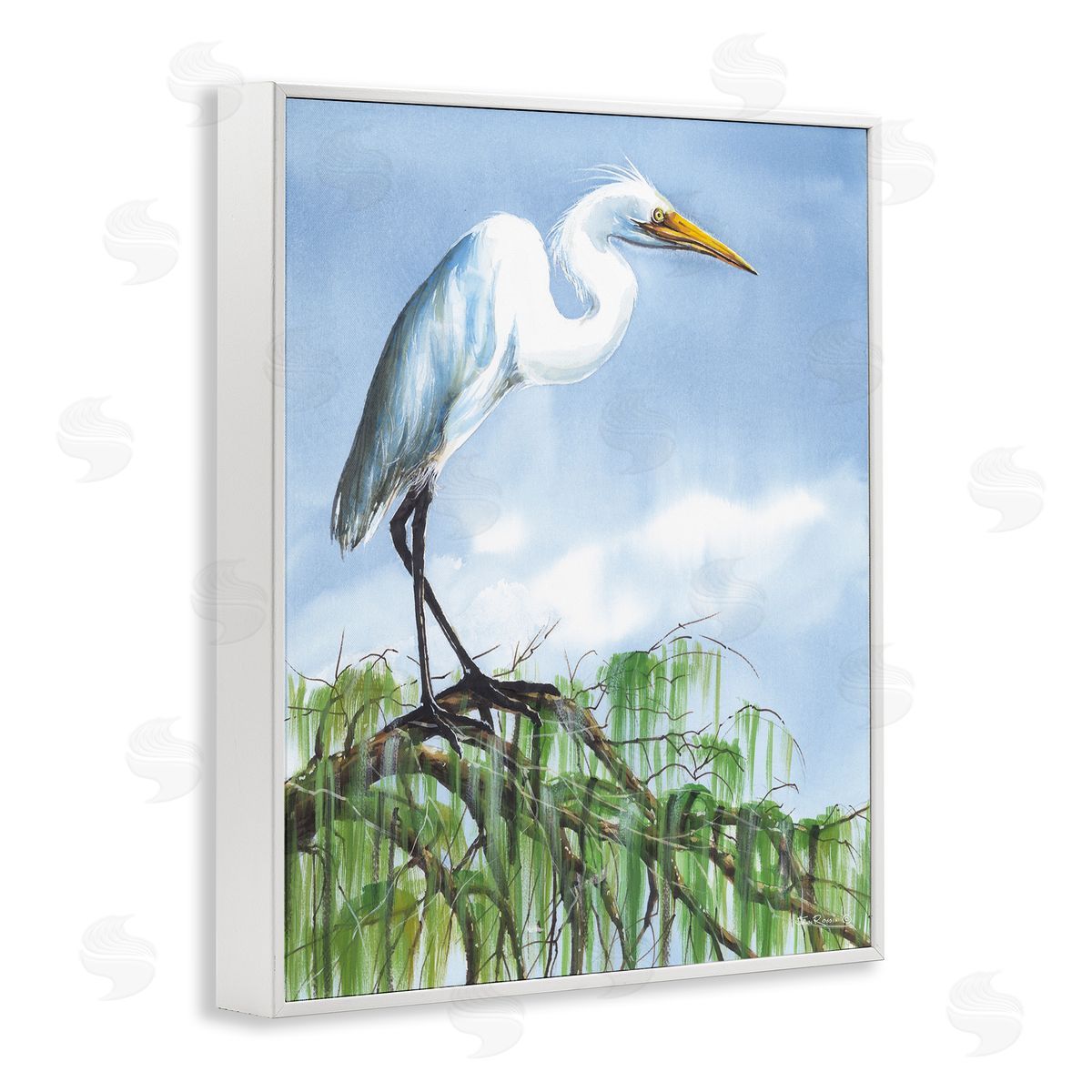 John Rossini Egret Bird Balancing Branch