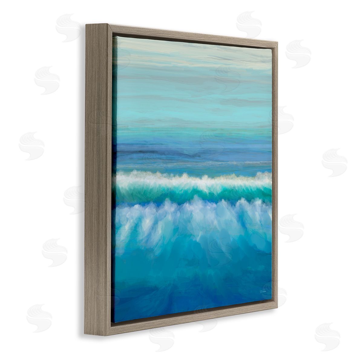 Michael Tienhaara Nautical Ocean Rolling Waves  Brown Floating Frame Canvas Wall Art Print