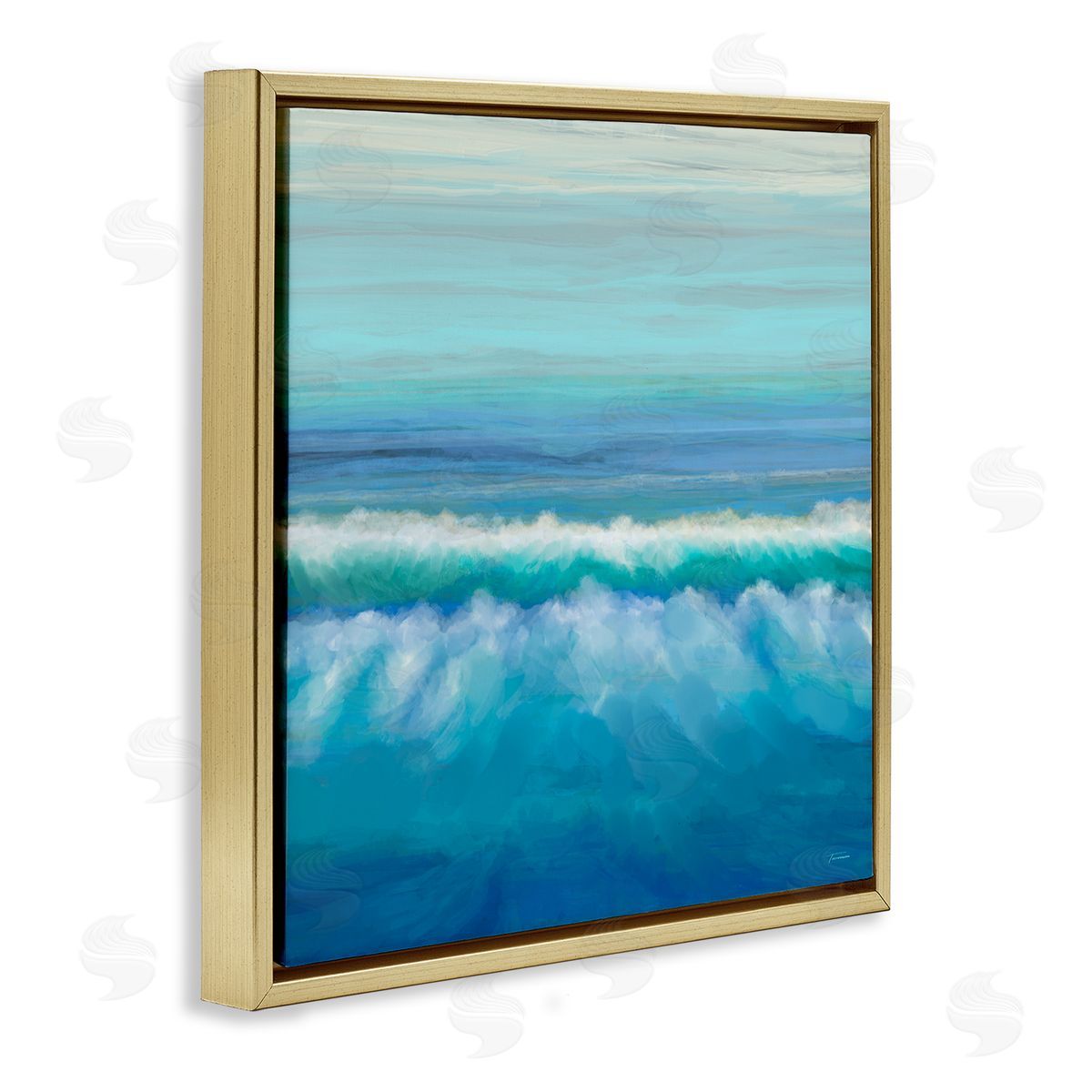 Michael Tienhaara Nautical Ocean Rolling Waves  Gold Floating Frame Canvas Wall Art Print
