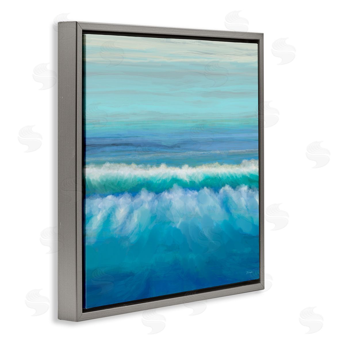 Michael Tienhaara Nautical Ocean Rolling Waves  Gray Floating Frame Canvas Wall Art Print