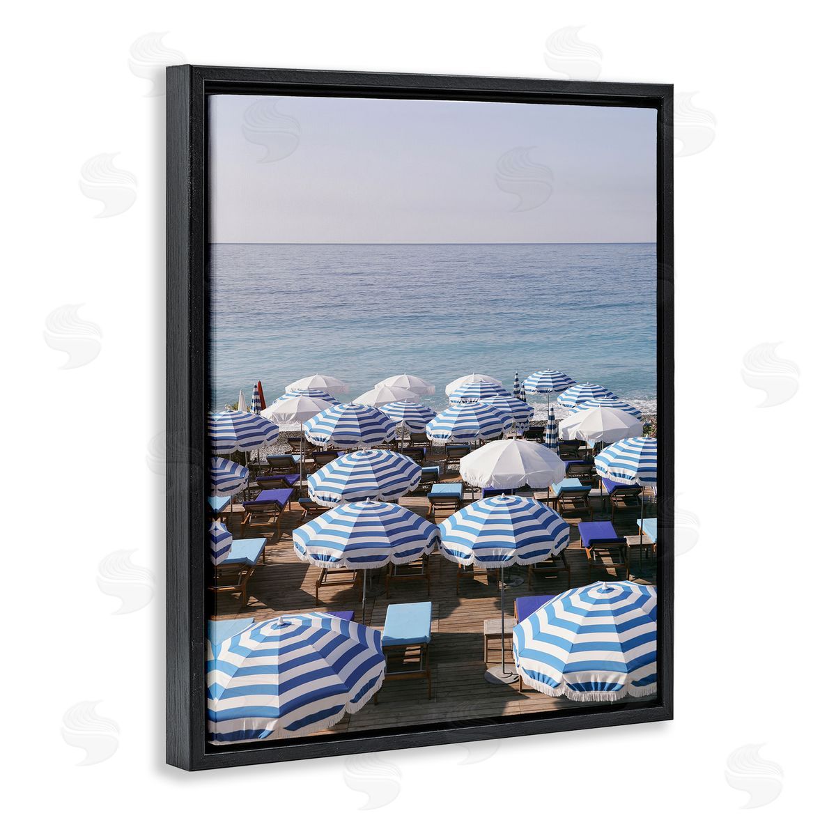 Beach Umbrellas Summer Sky Black Floating Frame Canvas Wall Art, Home Decor by Carina Okula