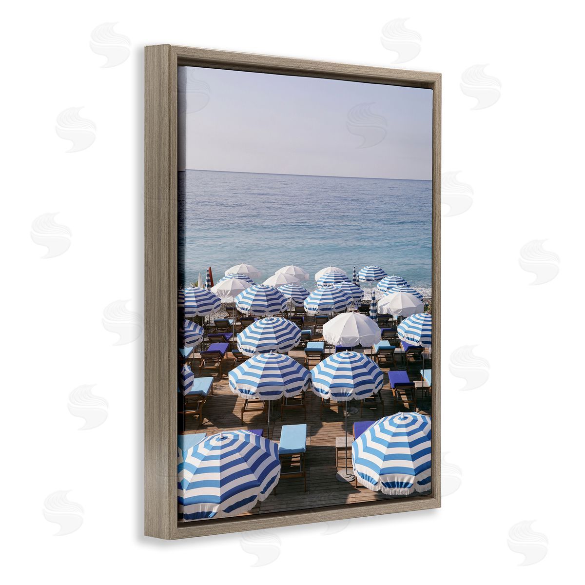 Beach Umbrellas Summer Sky Brown Floating Frame Canvas Wall Art, Home Decor by Carina Okula