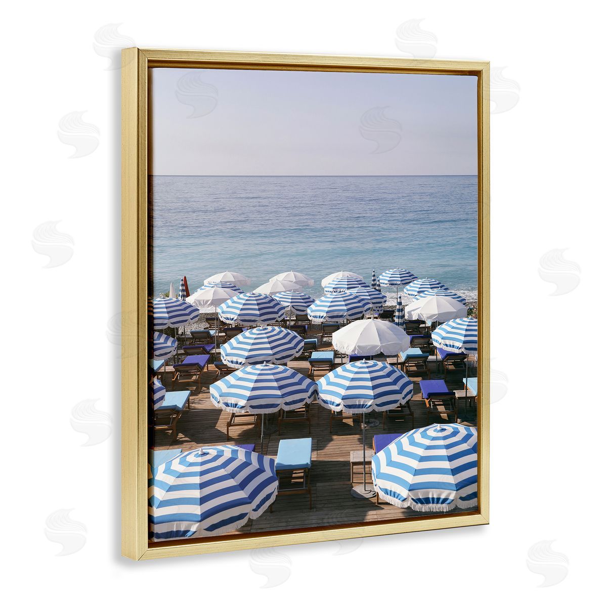 Beach Umbrellas Summer Sky Gold Floating Frame Canvas Wall Art, Home Decor by Carina Okula