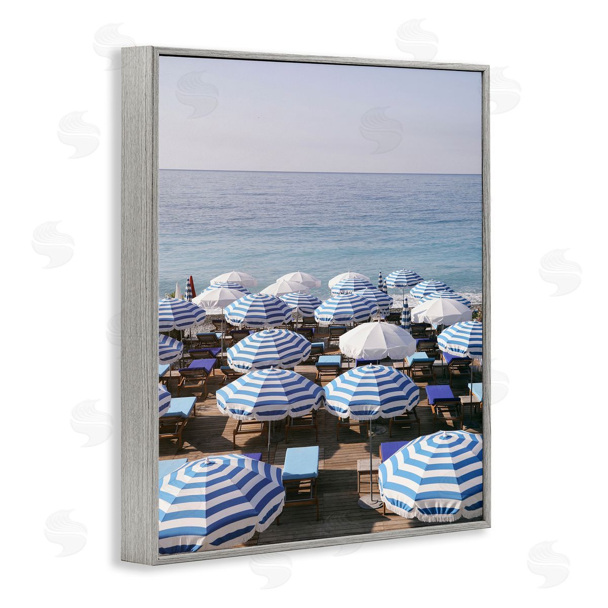 Beach Umbrellas Summer Sky Grey Frame Print Wall Art, Home Decor by Carina Okula