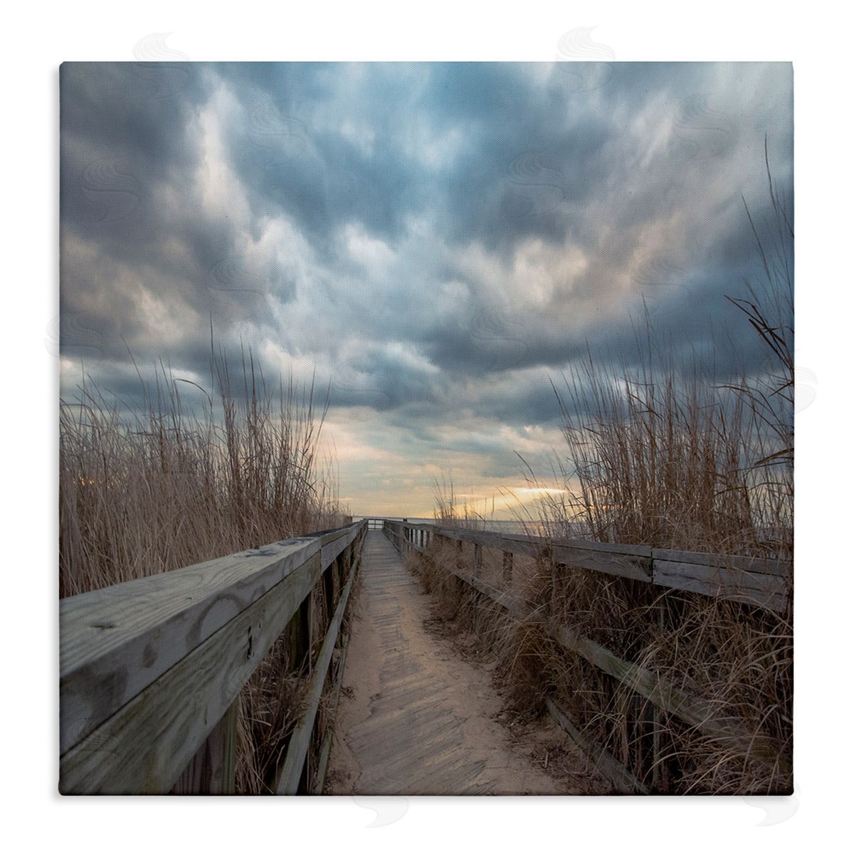 Pat DeLuca Cloudy Coastal Boardwalk View Stretched Canvas Wall Art Print