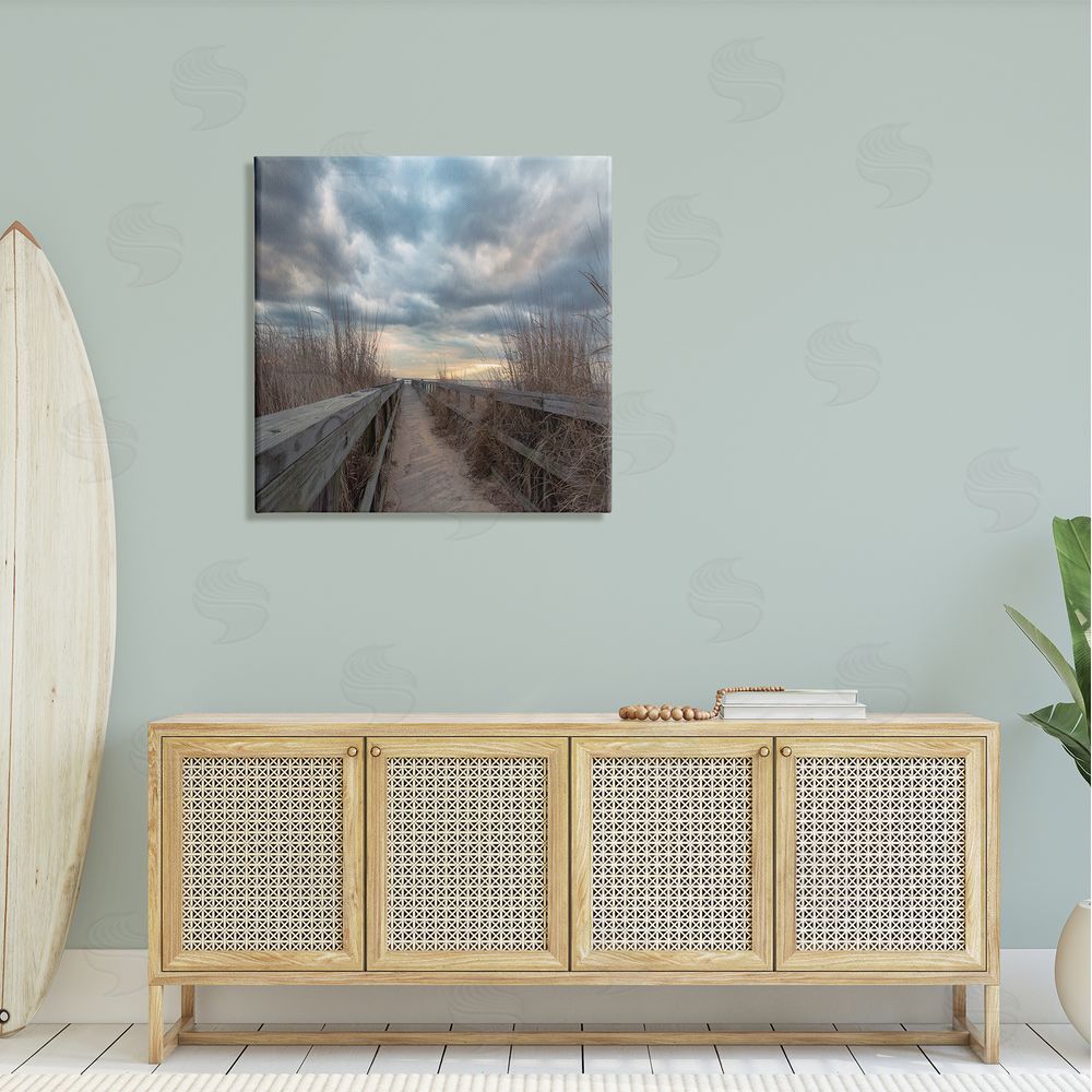 Pat DeLuca Cloudy Coastal Boardwalk View Canvas Wall Art in Room