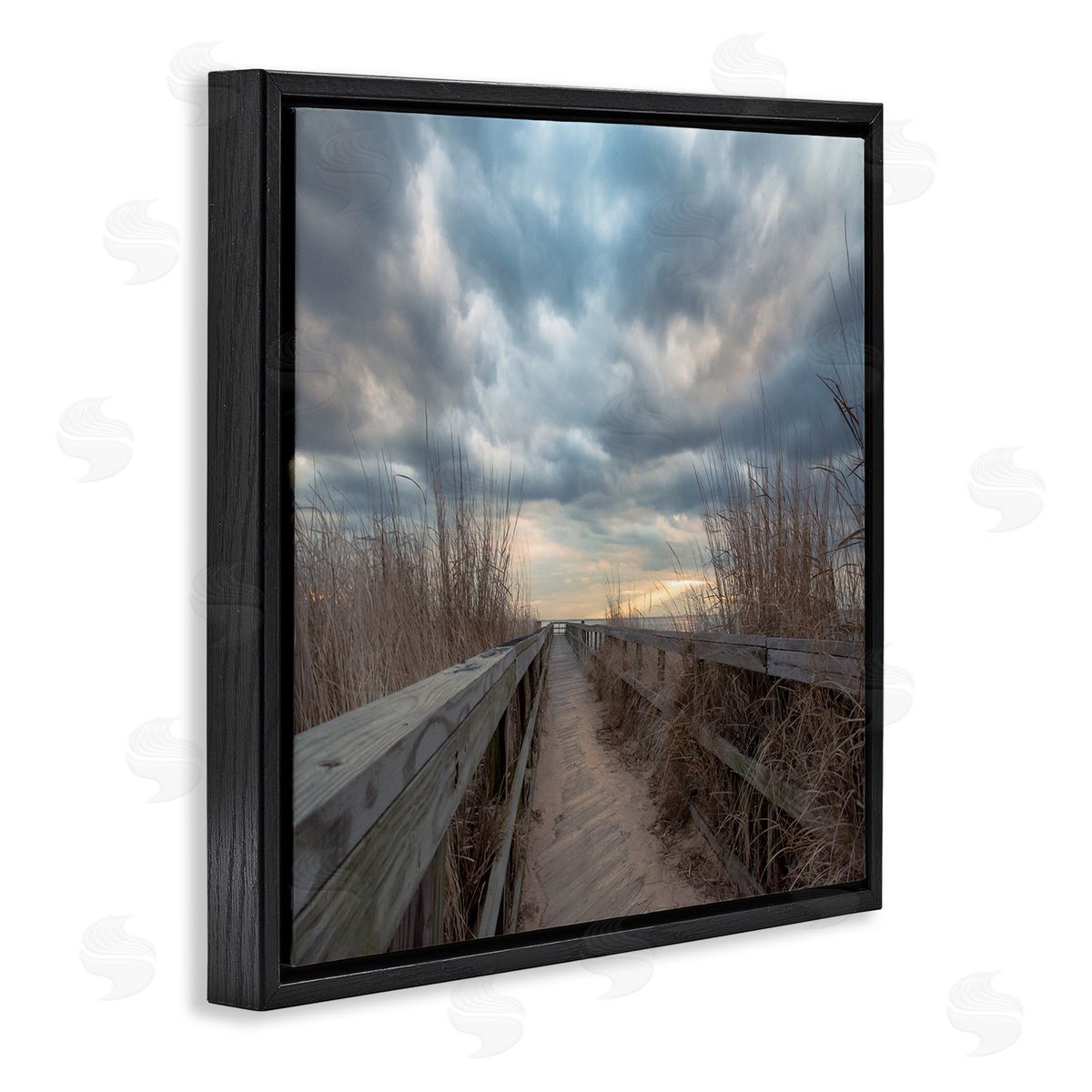 Pat DeLuca Cloudy Coastal Boardwalk View Black Floating Frame Canvas Wall Art Print