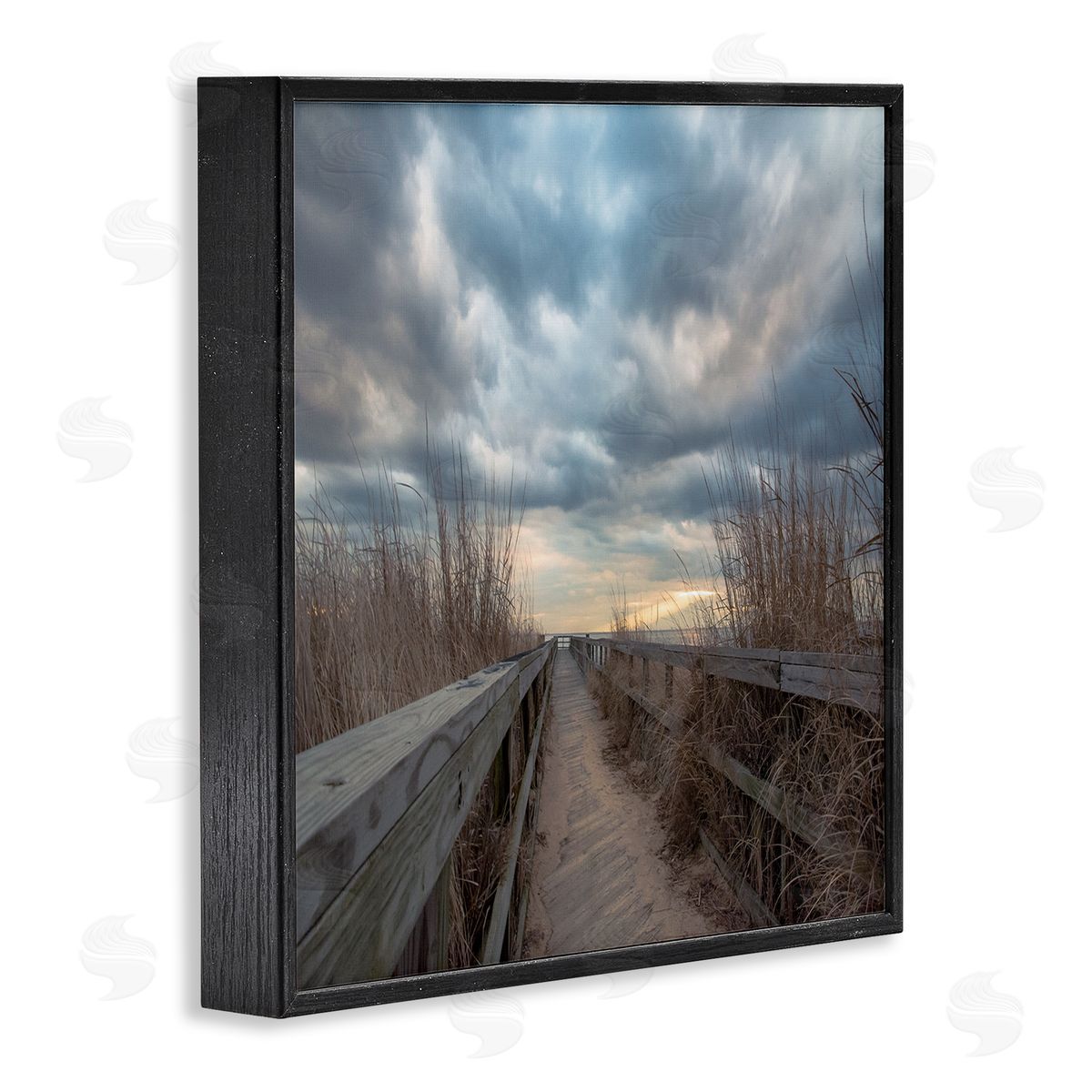 Pat DeLuca Cloudy Coastal Boardwalk View Black Framed Glicee Wall Art Print