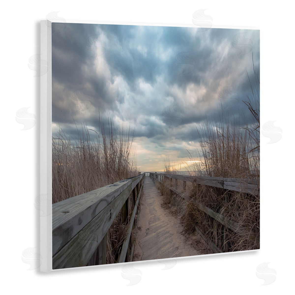 Pat DeLuca Cloudy Coastal Boardwalk View Wooden Wall Plaque Art Print