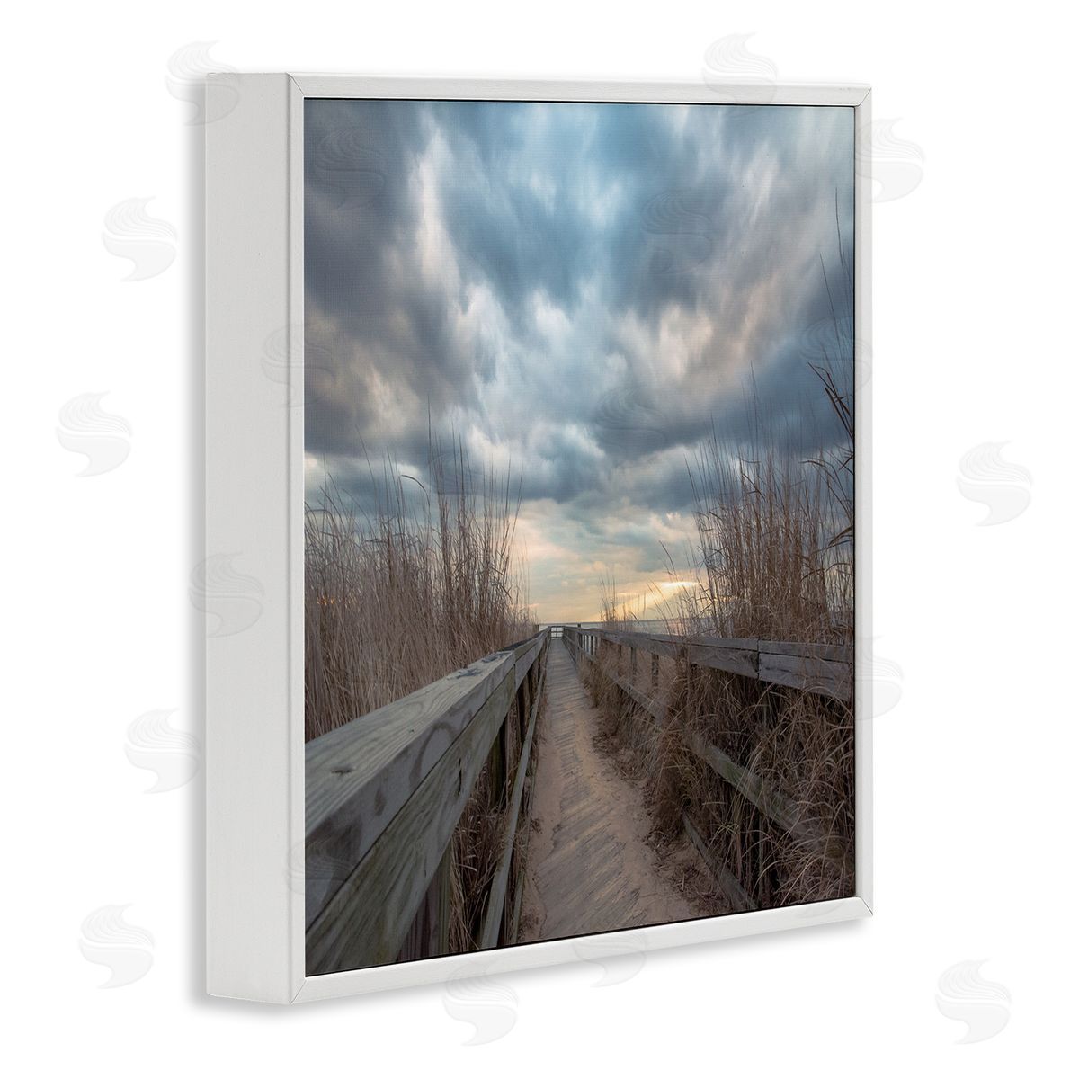 Pat DeLuca Cloudy Coastal Boardwalk View White Framed Glicee Wall Art Print