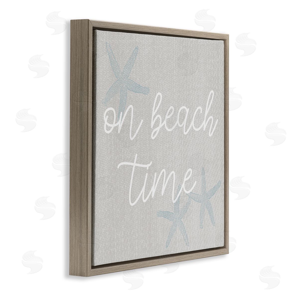 Stupell Studio On Beach Time Starfish Phrase Brown Floating Frame Canvas Wall Art Print