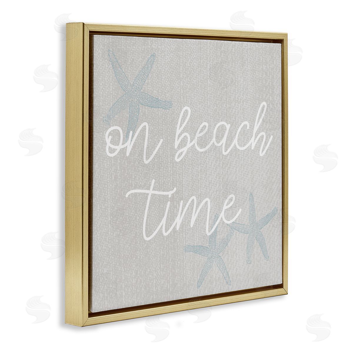 Stupell Studio On Beach Time Starfish Phrase Gold Floating Frame Canvas Wall Art Print