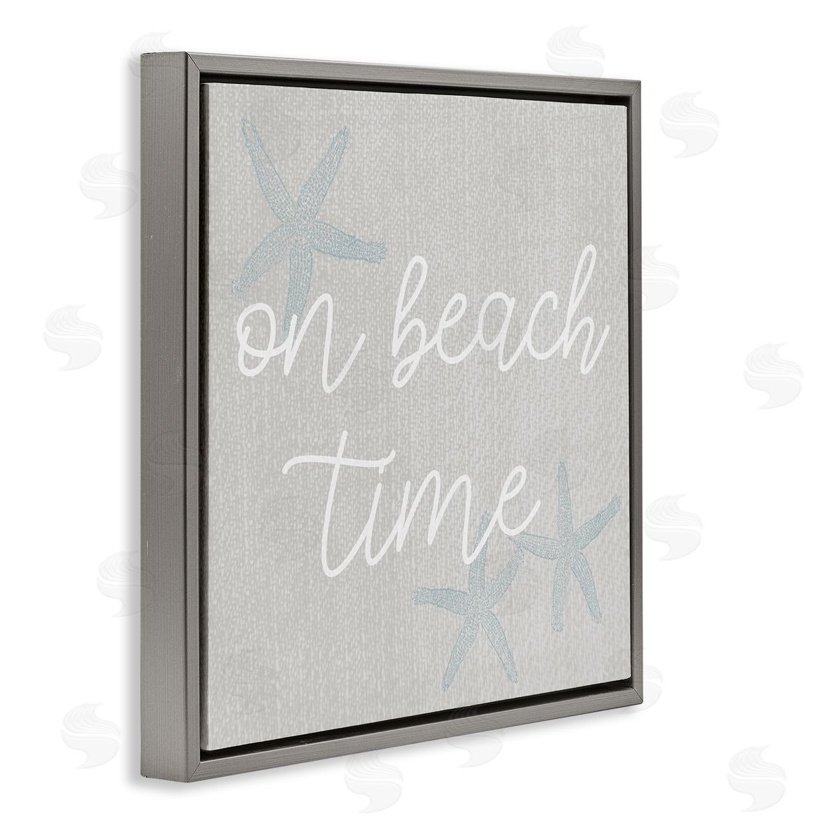 Stupell Studio On Beach Time Starfish Phrase Gray Floating Frame Canvas Wall Art Print