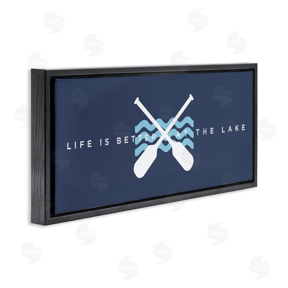 Better At Lake with Crossed Oars Black Floating Frame Canvas Wall Art, Home Decor by Stupell Studio