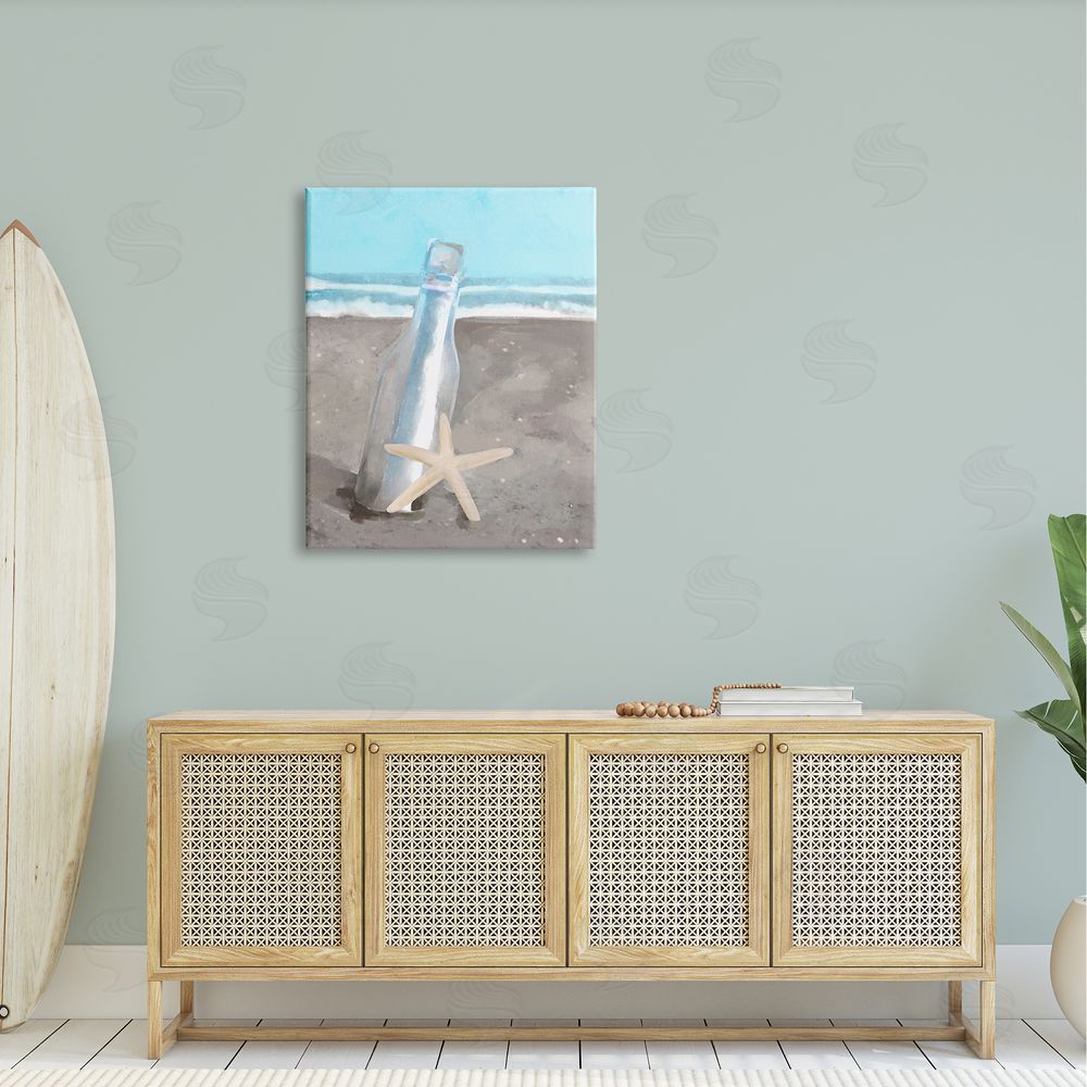 Stupell Studio Message Bottle Beach Shore