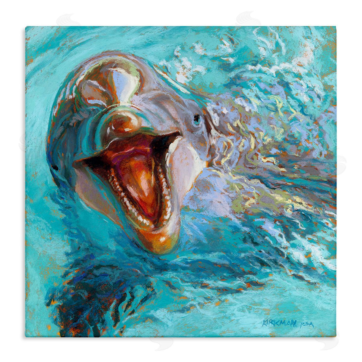 Rita Kirkman Smiling Dolphin Water Splash Stretched Canvas Wall Art Print