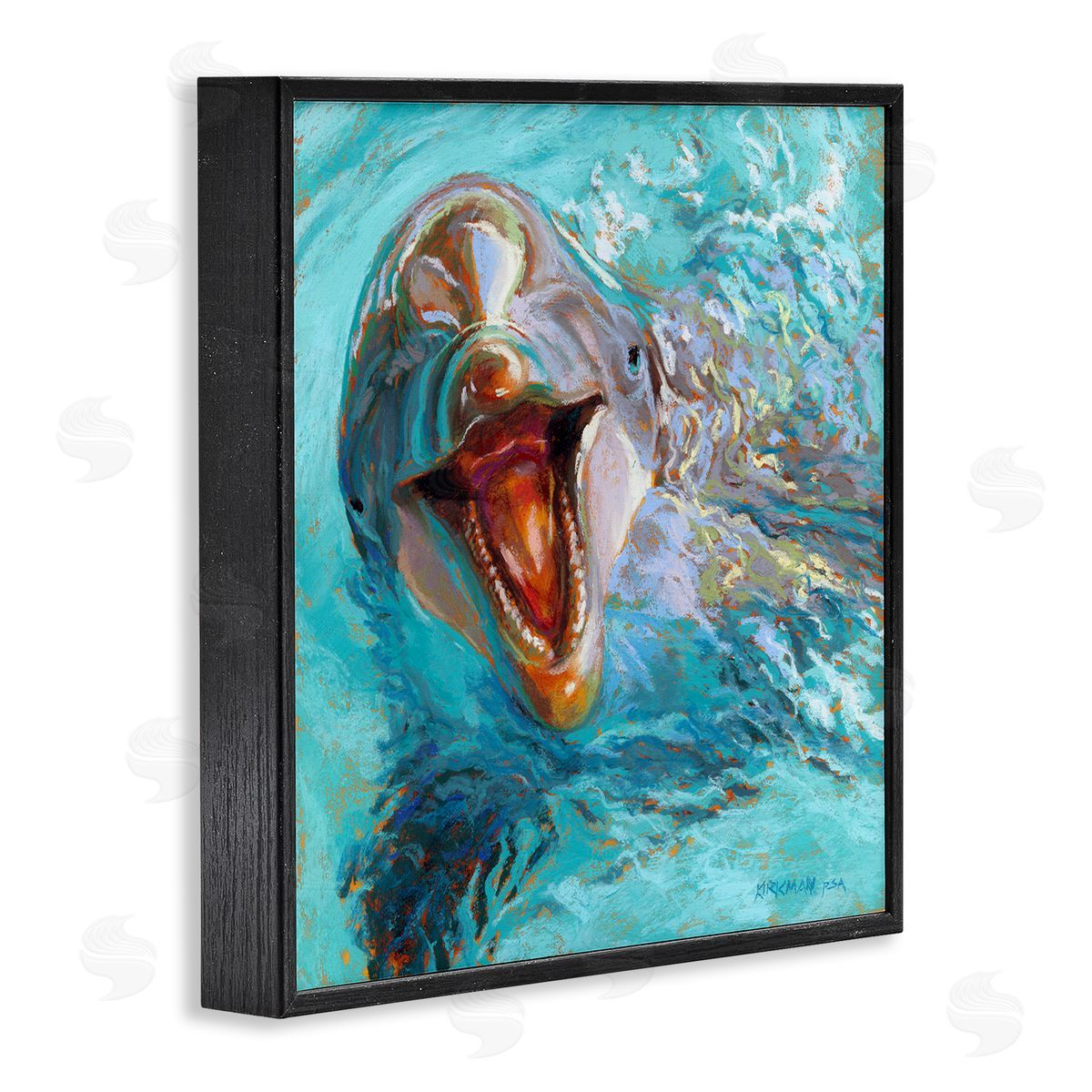 Rita Kirkman Smiling Dolphin Water Splash Black Framed Glicee Wall Art Print