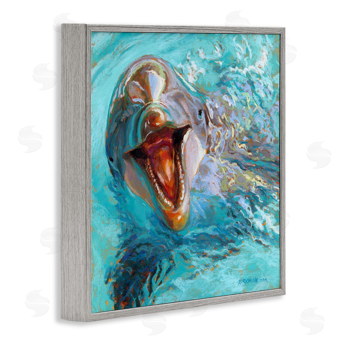 Rita Kirkman Smiling Dolphin Water Splash Gray Framed Glicee Wall Art Print