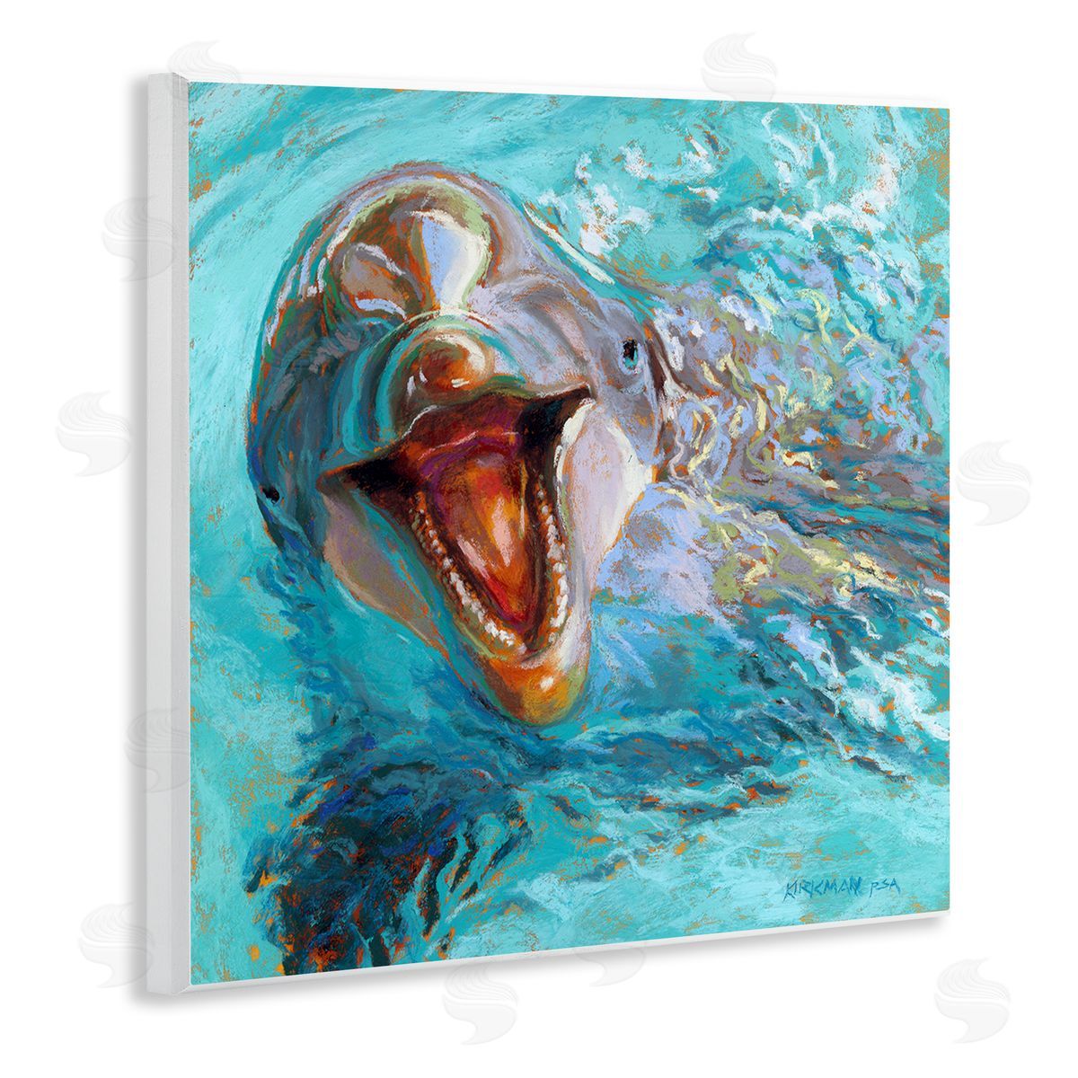 Rita Kirkman Smiling Dolphin Water Splash Wooden Wall Plaque Art Print