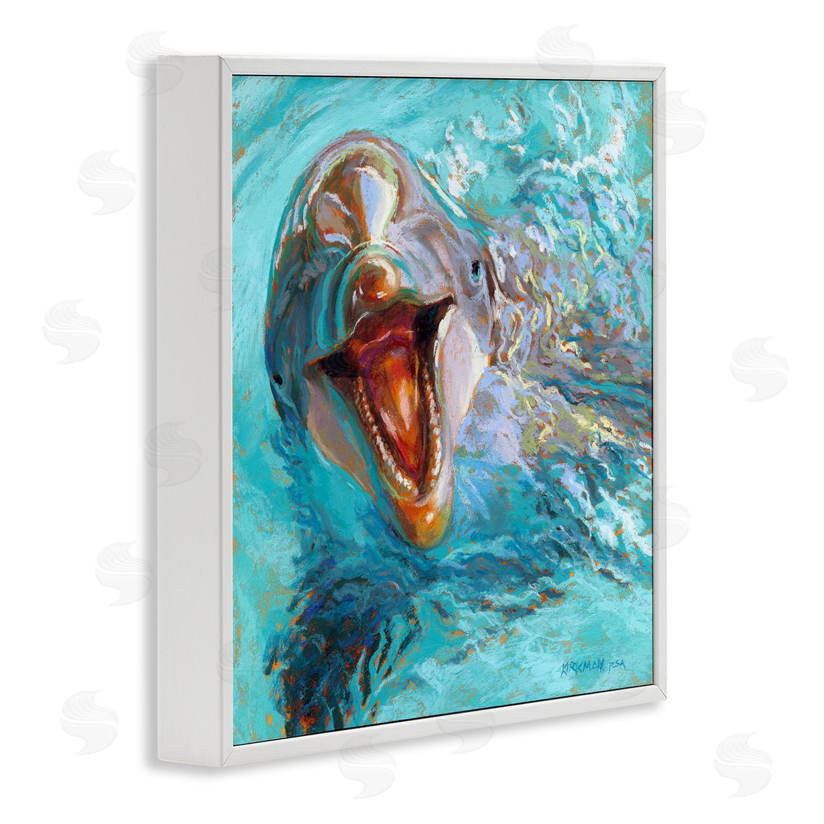 Rita Kirkman Smiling Dolphin Water Splash White Framed Glicee Wall Art Print
