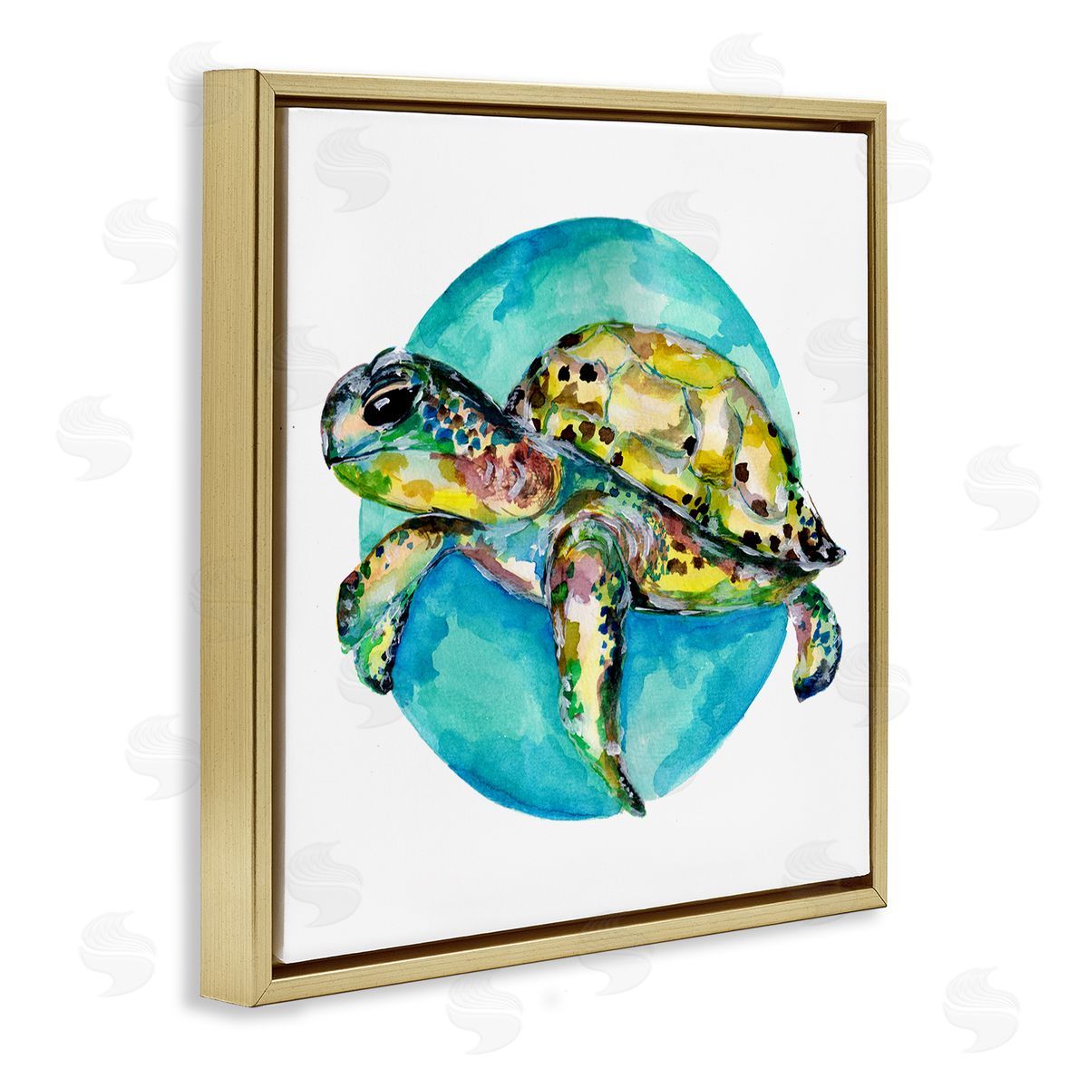 Sebastian Grafmann Marine Wildlife Sea Turtle Gold Floating Frame Canvas Wall Art Print