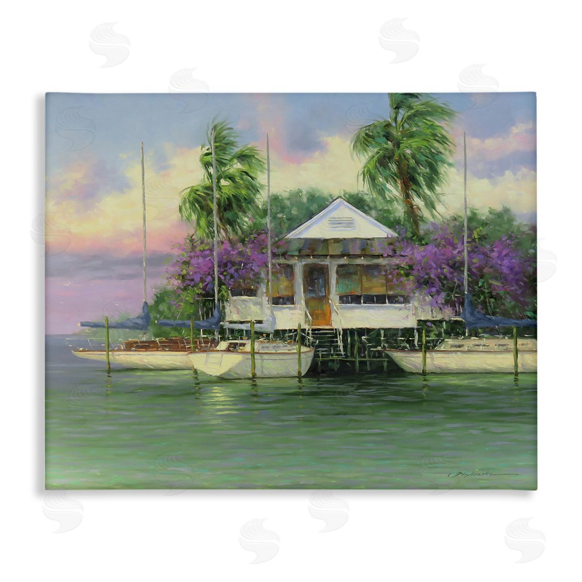 Martin Figlinski Coastal Boat Dock Tropical Palms