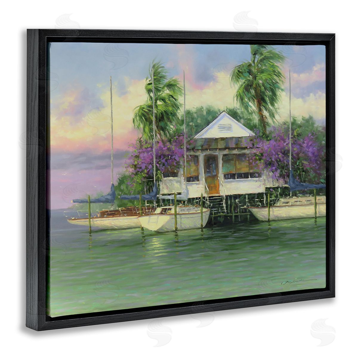 Martin Figlinski Coastal Boat Dock Tropical Palms