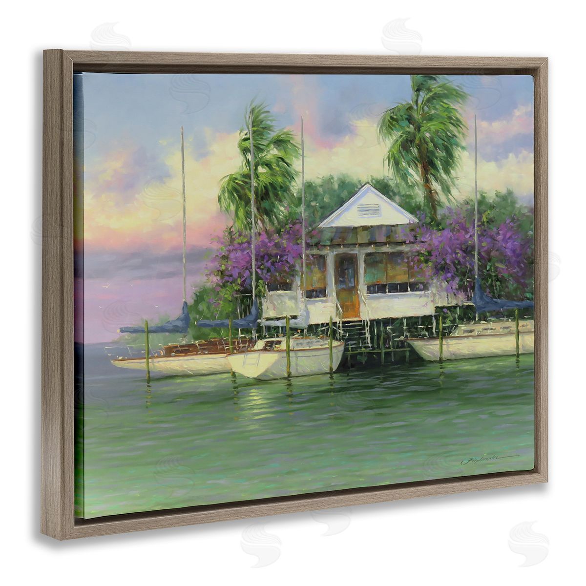 Martin Figlinski Coastal Boat Dock Tropical Palms