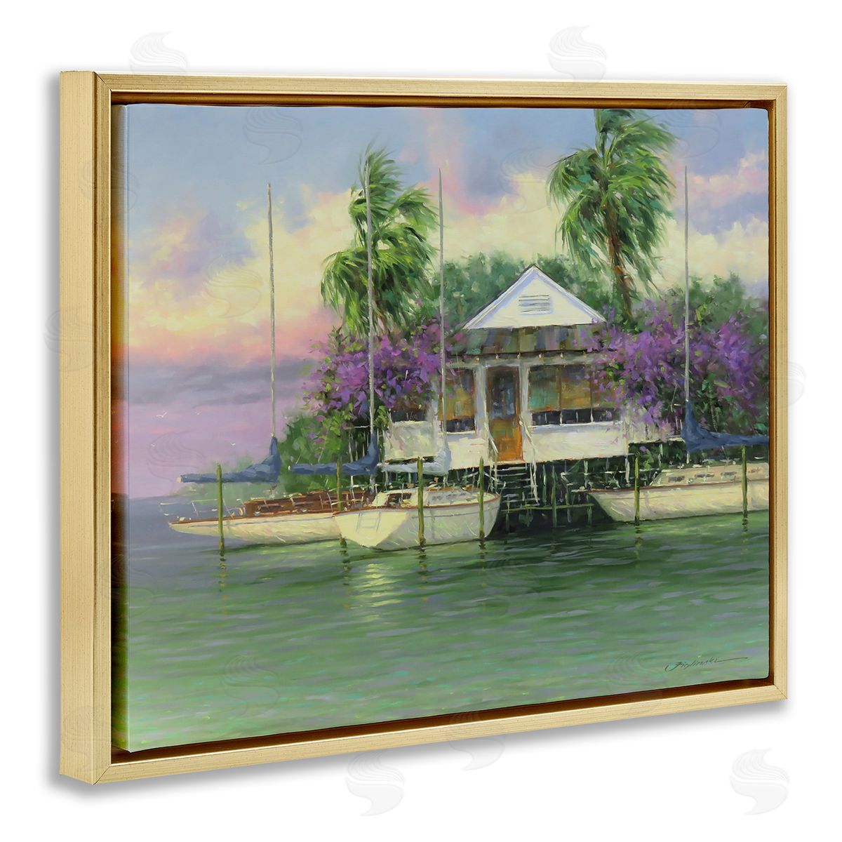 Martin Figlinski Coastal Boat Dock Tropical Palms