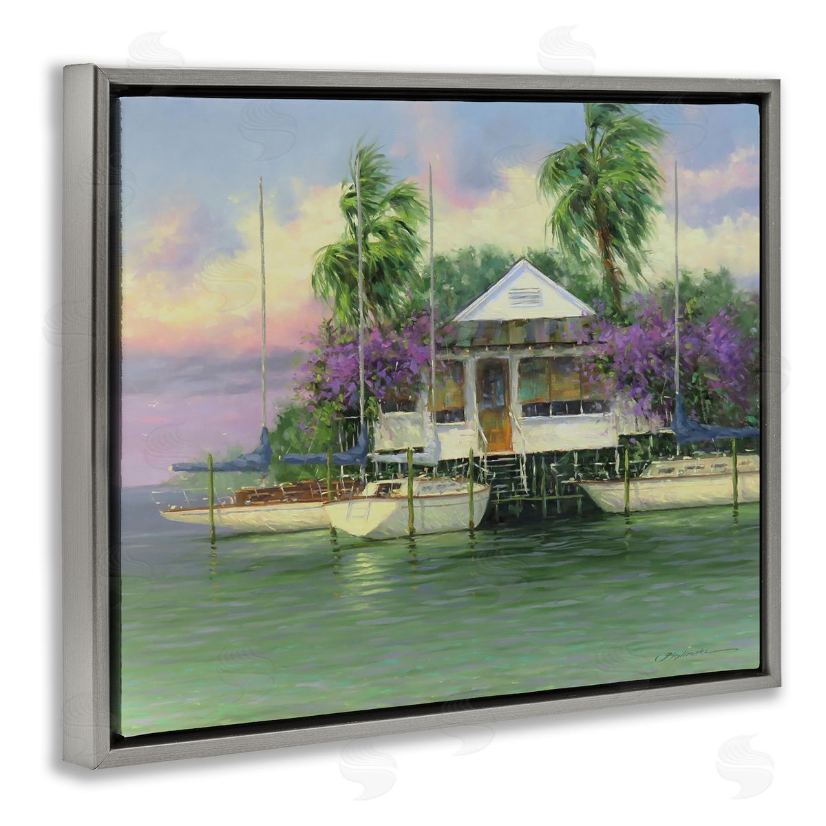 Martin Figlinski Coastal Boat Dock Tropical Palms