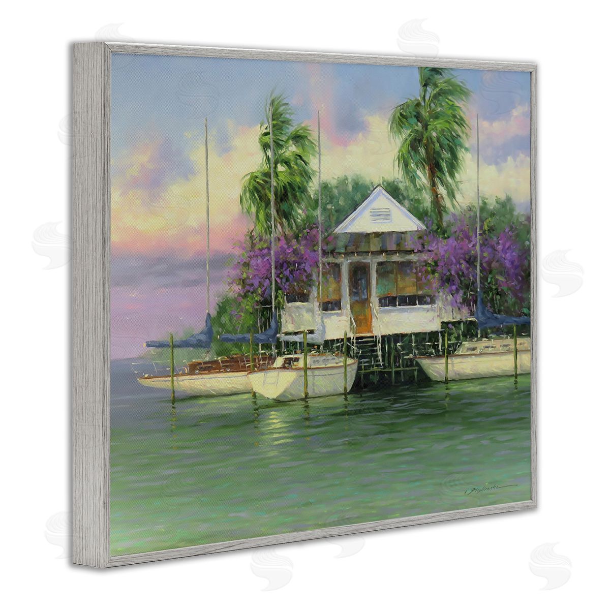 Martin Figlinski Coastal Boat Dock Tropical Palms