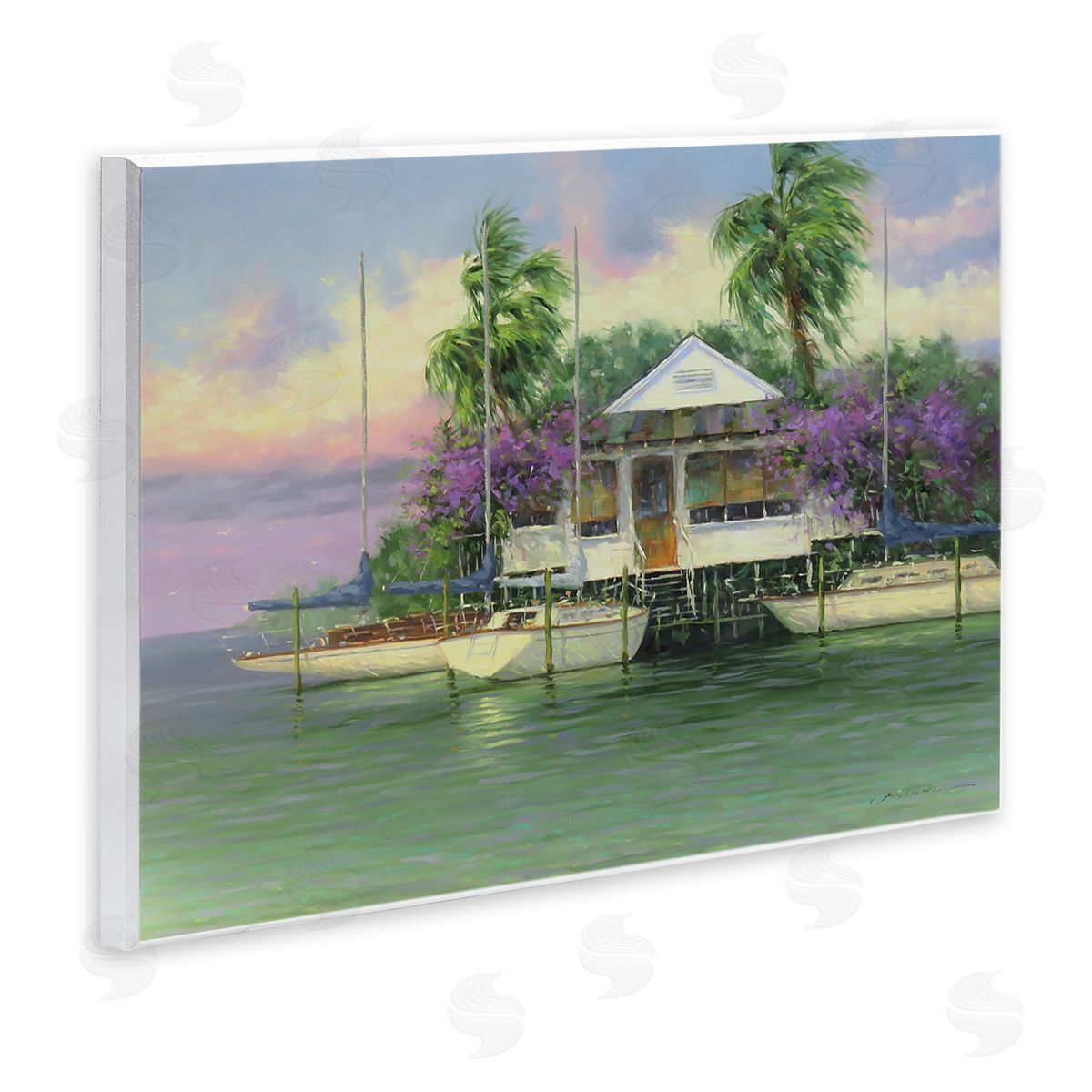 Martin Figlinski Coastal Boat Dock Tropical Palms