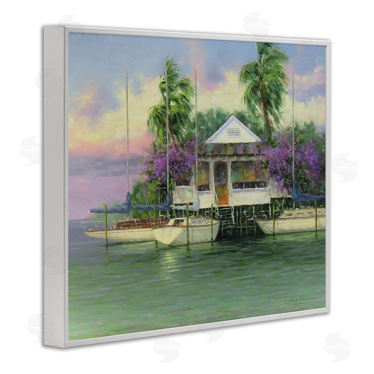Martin Figlinski Coastal Boat Dock Tropical Palms
