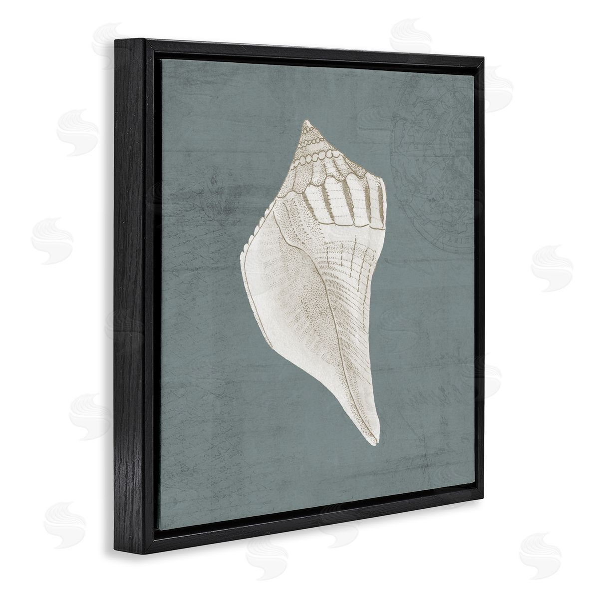 Piddix Conch Seashell Stipple Pattern Black Floating Frame Canvas Wall Art Print
