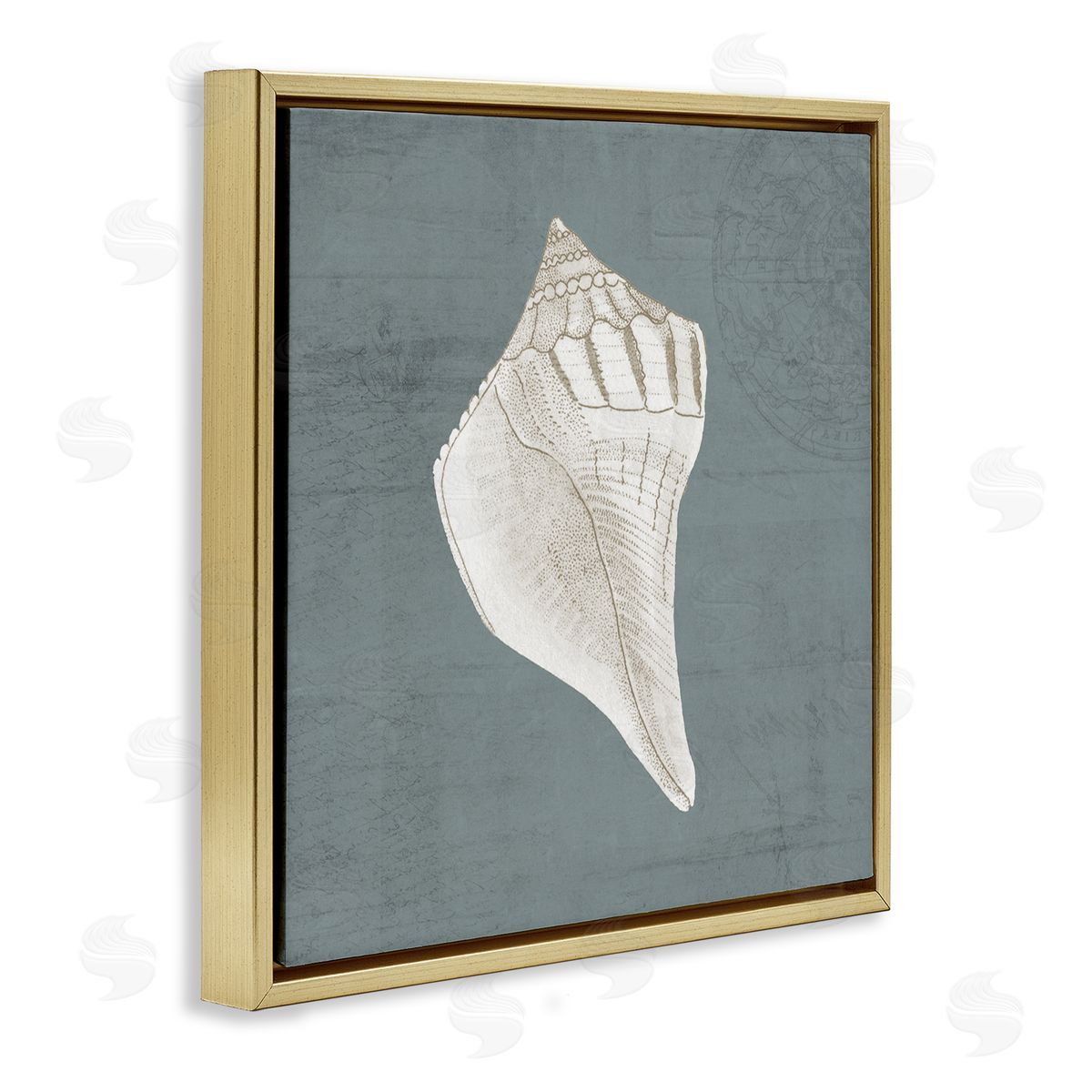 Piddix Conch Seashell Stipple Pattern Gold Floating Frame Canvas Wall Art Print