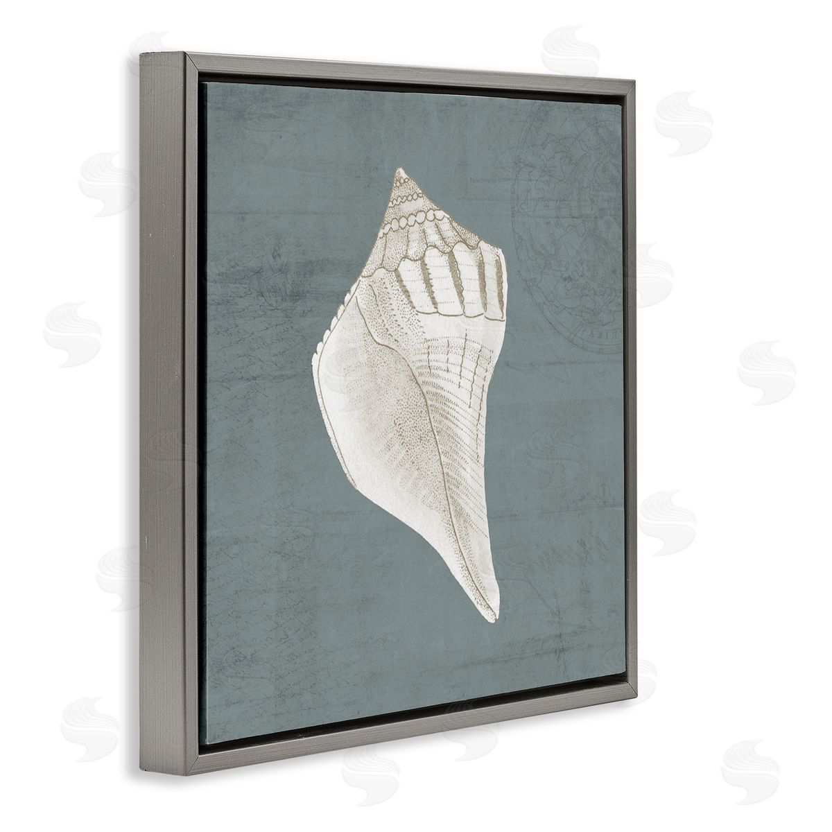 Piddix Conch Seashell Stipple Pattern Gray Floating Frame Canvas Wall Art Print