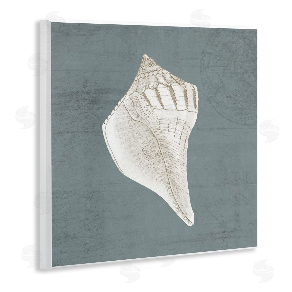 Piddix Conch Seashell Stipple Pattern Wooden Wall Plaque Art Print