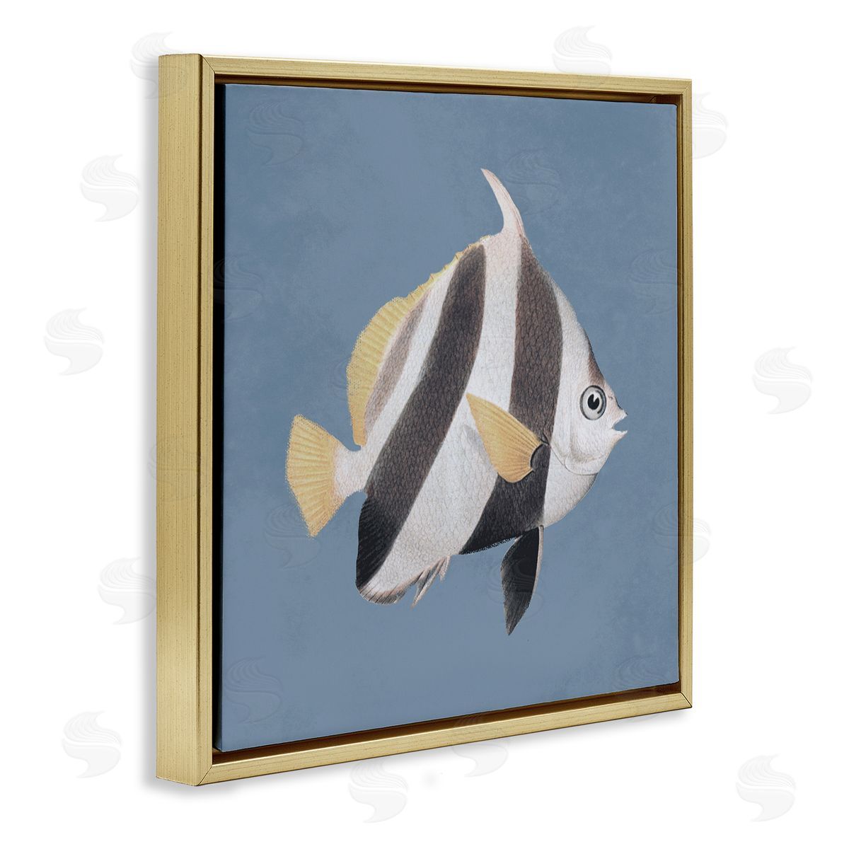 Piddix Striped Fish Marine Life Portrait Gold Floating Frame Canvas Wall Art Print