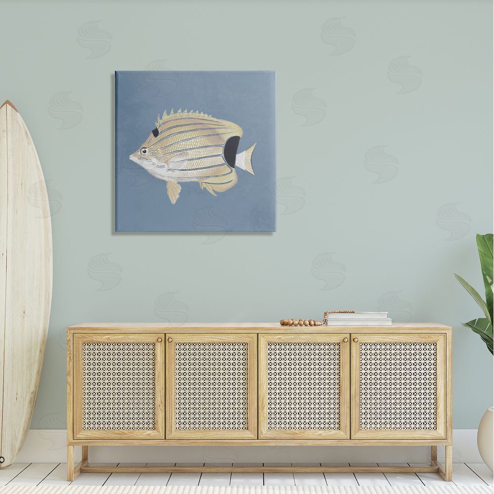 Piddix Striped Fish Portrait Blue Background Canvas Wall Art in Room