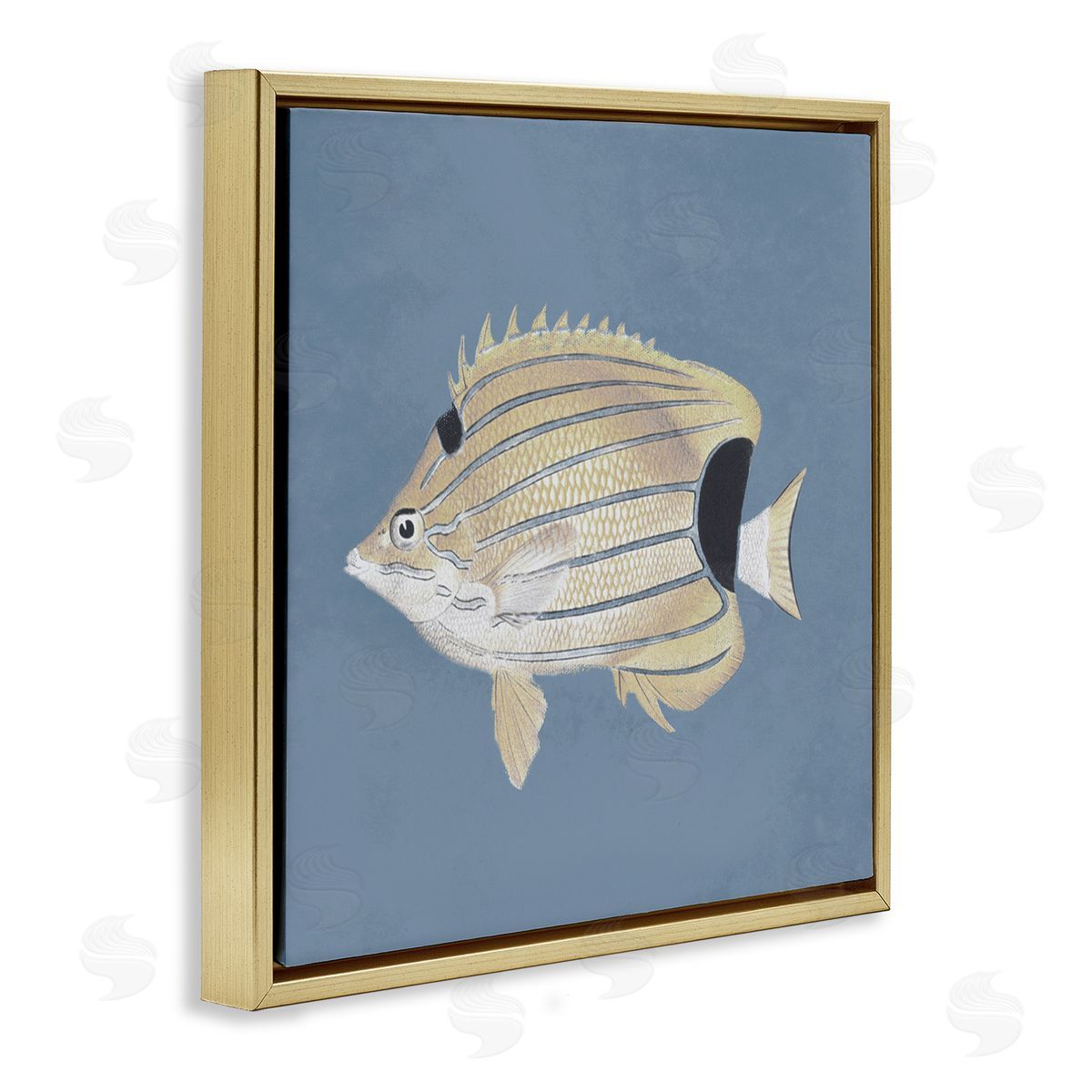 Piddix Striped Fish Portrait Blue Background Gold Floating Frame Canvas Wall Art Print