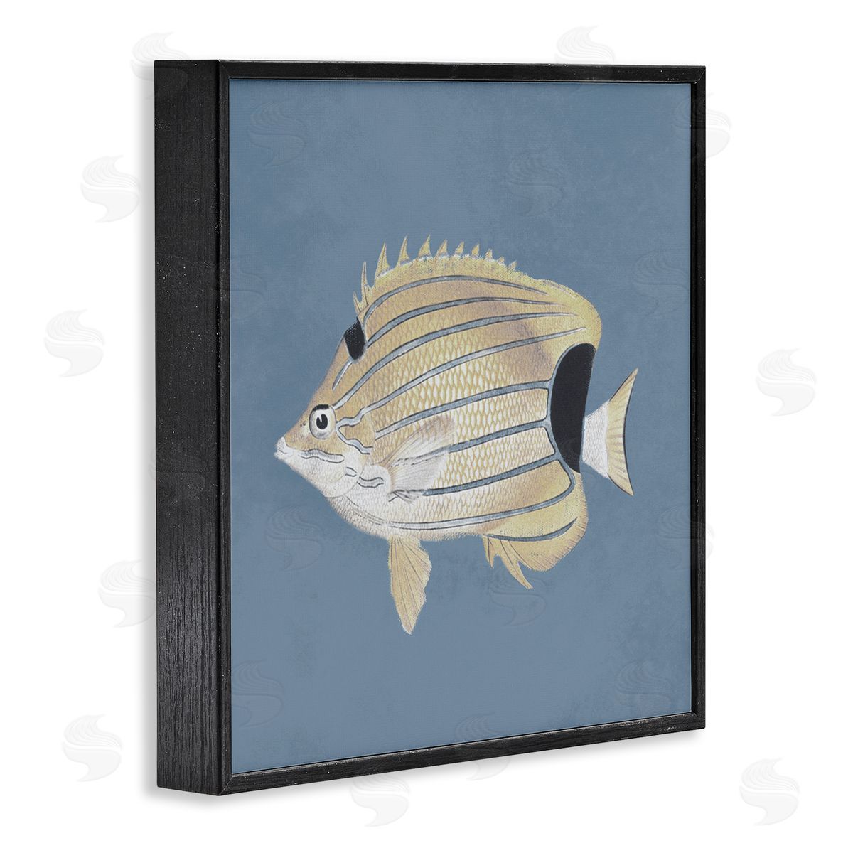 Piddix Striped Fish Portrait Blue Background Black Framed Glicee Wall Art Print