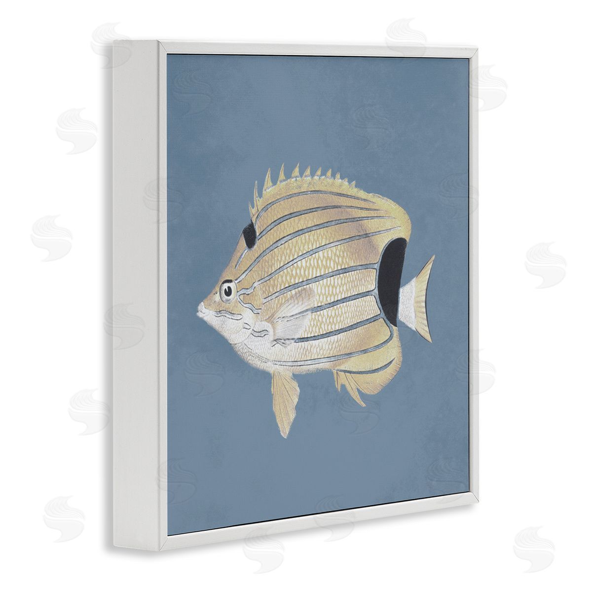 Piddix Striped Fish Portrait Blue Background White Framed Glicee Wall Art Print