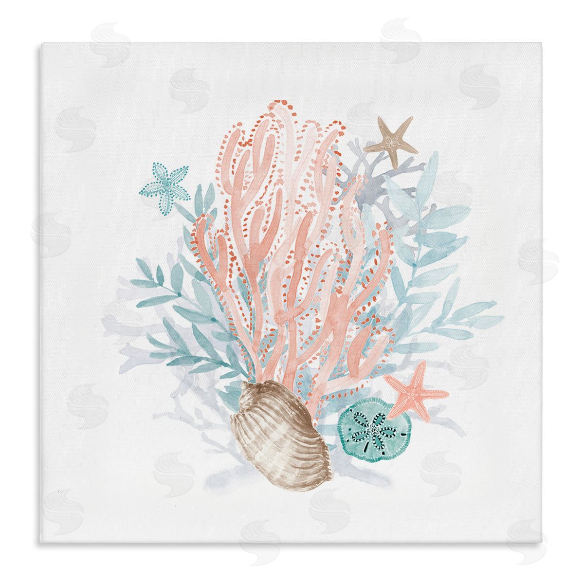 Lanie Loreth Aquatic Coral Pattern Seashells Stretched Canvas Wall Art Print