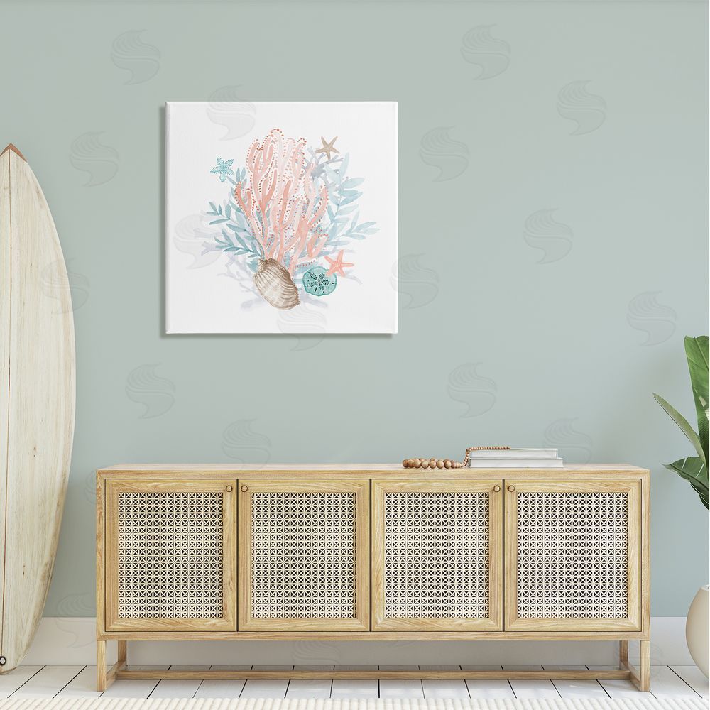 Lanie Loreth Aquatic Coral Pattern Seashells Canvas Wall Art in Room