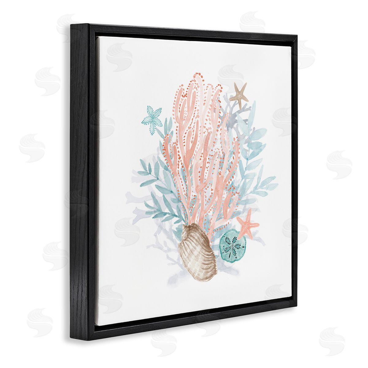 Lanie Loreth Aquatic Coral Pattern Seashells Black Floating Frame Canvas Wall Art Print