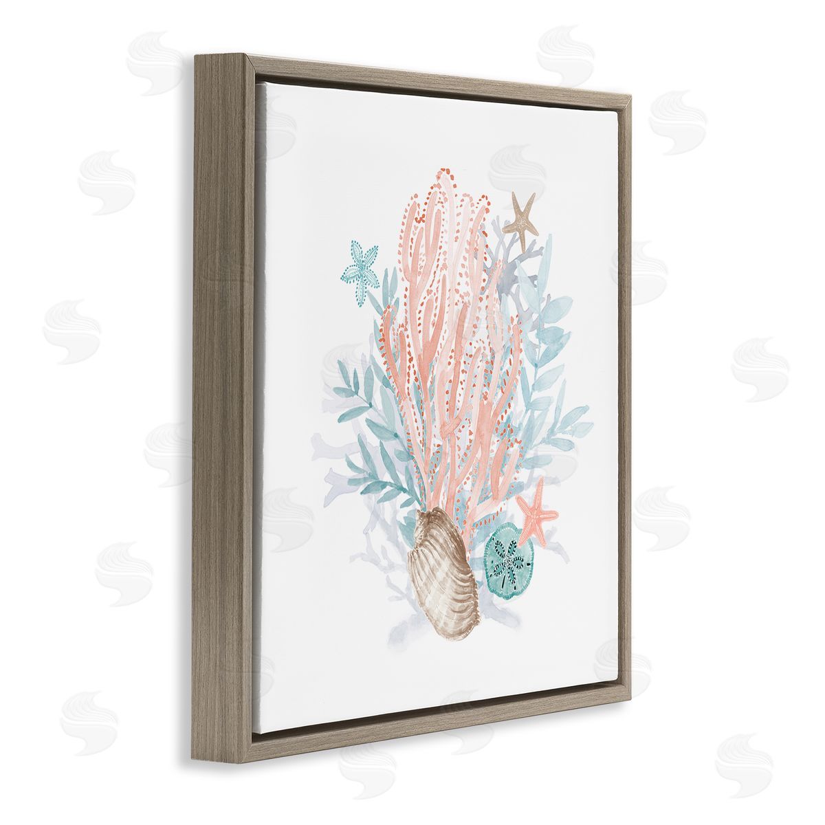 Lanie Loreth Aquatic Coral Pattern Seashells Brown Floating Frame Canvas Wall Art Print