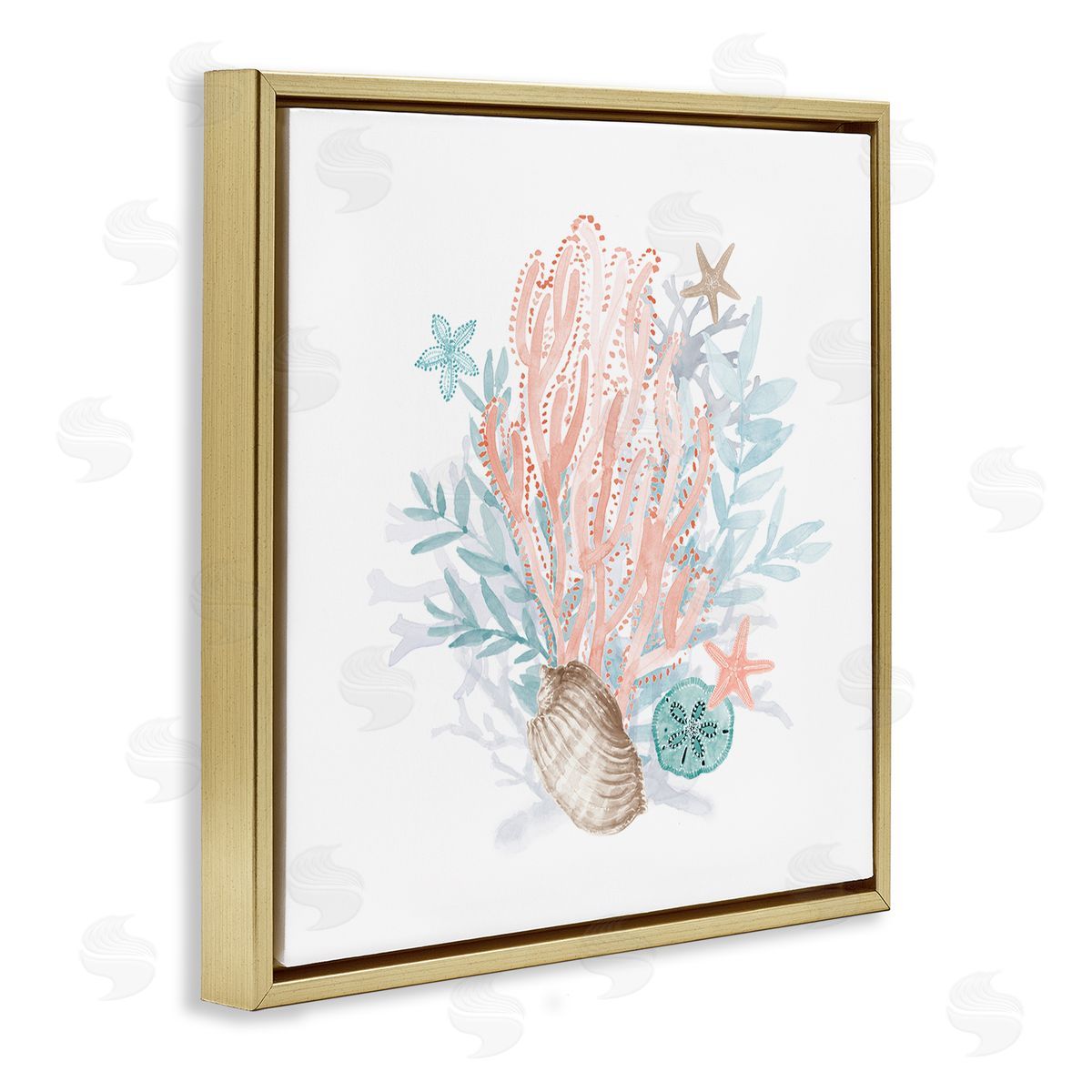 Lanie Loreth Aquatic Coral Pattern Seashells Gold Floating Frame Canvas Wall Art Print