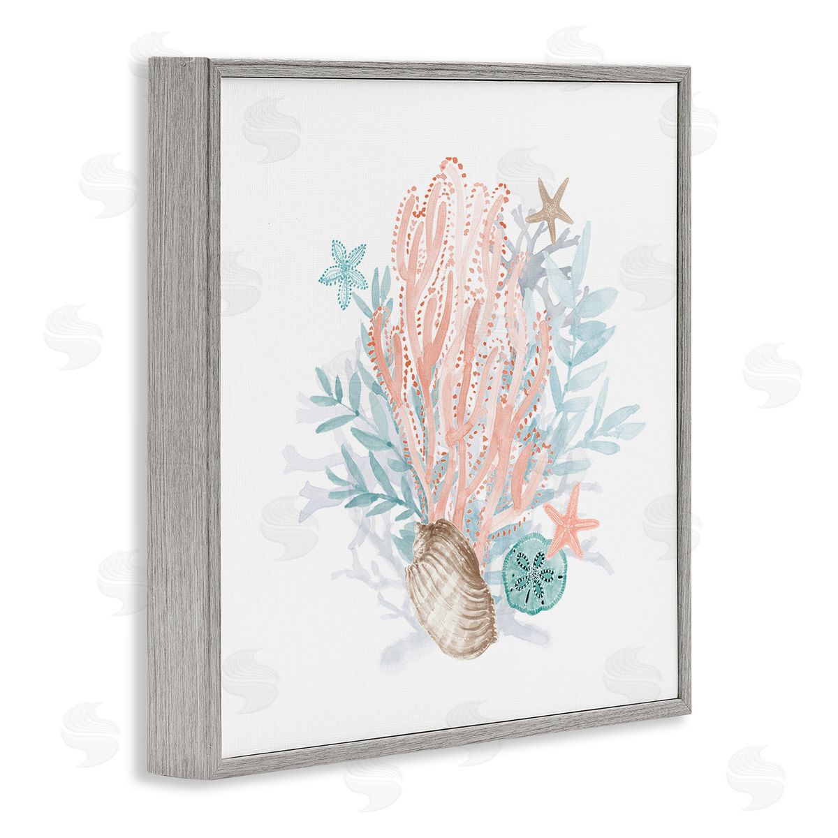 Lanie Loreth Aquatic Coral Pattern Seashells Gray Framed Glicee Wall Art Print